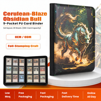 Classeur pour cartes à collectionner en PU, 9 fentes, 20 pages, 360 pochettes, imprimé UV, motif Flamme Verte Taureau, dorure à chaud, avec fermeture éclair, pour cartes TCG