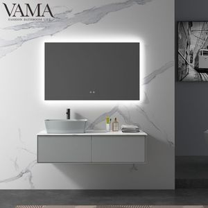 VAMA <span class=keywords><strong>Paris</strong></span> Meuble-lavabo de salle de bain mural gris design moderne avec deux tiroirs - Product Image 1