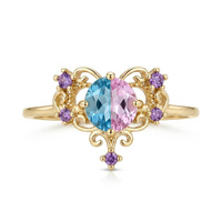 Cincin Jari Bunga Lucu Jepang dan Korea Perhiasan Fashion Cincin Berlian Imitasi Warna-warni untuk Wanita