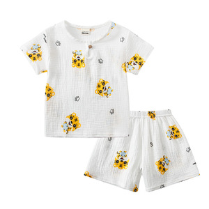 Nouvelle Collection Été 2026 : Ensemble Pyjama Enfant Double Gaze à Manches Courtes Imprimé Dessin Animé – Vêtements d'Intérieur pour Garçons et Filles - Product Image 2