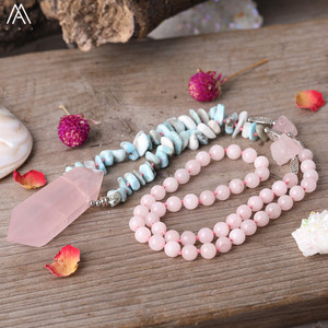 Vòng Cổ Mala Thạch Anh Hồng Pha Lê Màu Hồng Cho Nữ Trang Sức, Dây Chuyền Thắt Nút Hạt Chip Larimar Chữa Bệnh Quà Tặng - Product Image 2