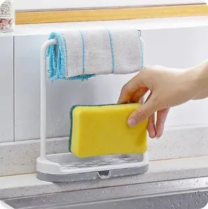 Étagère de rangement pliable simple en plastique couleur unie pour cuisine, écologique, avec égouttoir pour serviettes, éponges, chiffons et support à savon suspendu - Product Image 2