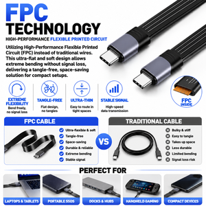 Cable USB4 PD3.1 de 240W, 40Gbps de Alta Velocidad, Cable Plano Flexible FPC Tipo C a C Corto de 5 Pulgadas para MacBook Pro, Estación de Acoplamiento SSD - Product Image 3