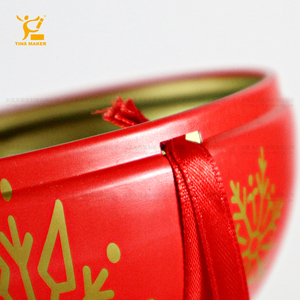 Tinsmaker bán buôn biểu tượng tùy chỉnh bóng Xmas hình dạng tin có thể OEM & ODM quà tặng trang trí Kẹo sô cô la vòng hộp thiếc với Ribbon - Product Image 5