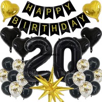 Ensemble de ballons d'anniversaire noirs et dorés pour femmes de 10, 18, 20, 25, 30, 31 ans, fournitures de fête avec décoration HAPPY BIRTHDAY