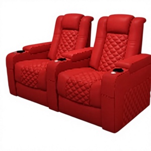 โซฟาปรับเอนหนัง PU สีแดงทันสมัย 2 ที่นั่ง พนักพิงแบบ Tufted พร้อมที่วางแก้ว สำหรับโฮมเธียเตอร์และห้องนั่งเล่น - Product Image 1
