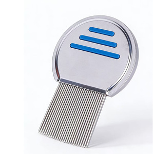 Peigne à <span class=keywords><strong>poux</strong></span> en métal de précision, en acier inoxydable, à dents fines, pour éliminer les lentes, avec barres antidérapantes en silicone rouge - Product Image 1