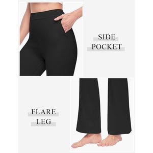 Pantalon évasé taille haute pour femme 100% modal extensible respirant avec poches, pantalon décontracté pour l'entraînement - Product Image 4