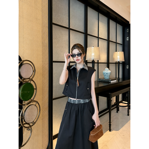 Conjunto de 2 Piezas para Mujer, Top Casual sin Mangas <span class=keywords><strong>con</strong></span> Cuello y Volantes, Minifalda Sólida en Línea A, para Uso Diario - Product Image 6