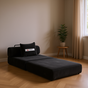 Convertible Chenille Fabric <b>Sofa</b> <b>Bed</b>, Fixed-Shape Boneless Modular Sectional, <b>Single</b> Seater, Black, No Assembly Required, Model - Product Image 2