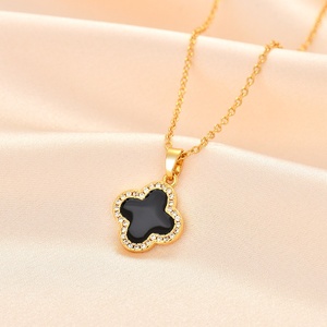 Collar con Colgante de Trébol de Cuatro Hojas, Chapado en Oro/Plata con Circonitas, Elegante Gargantilla con Dije de Concha/Esmalte para Mujer, 4 Estilos Disponibles - Product Image 3
