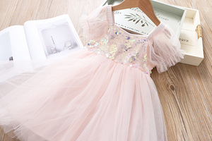de manga Puff de la boda vestido de noche de fiesta de la flor de las <span class=keywords><strong>niñas</strong></span> vestidos de princesa vestido de lentejuelas - Product Image 3