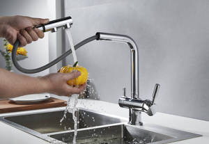 Robinet de cuisine en acier inoxydable à 3 voies avec douchette extractible, 2 poignées, bec pour robinet d'<span class=keywords><strong>eau</strong></span> <span class=keywords><strong>potable</strong></span>, pour évier de bar, filtre à <span class=keywords><strong>eau</strong></span> purificateur - Product Image 3