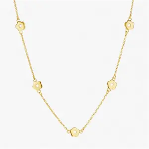 Rowena flower charms necklace dainty 16 inch women choker tarnish resistant stainless steel material 18k gold plated jewelry