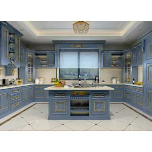 Preziosi mobili da cucina in legno massello blu dorato in stile turco