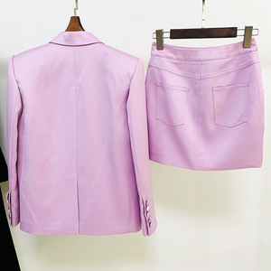 Conjuntos de falda de <span class=keywords><strong>mujer</strong></span> de doble botonadura Trajes de dos piezas de satén Color sólido Traje de <span class=keywords><strong>oficina</strong></span> formal Conjunto de chaqueta de manga larga para <span class=keywords><strong>mujer</strong></span> - Product Image 3