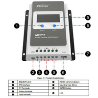 Controlador Solar USA Stock Tracer de 20A, 30A, 40A, 12V, 24V con Reconocimiento Automático, Entrada de CC de 100V, Medidor MT52 RS485
