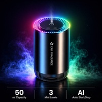 Diffuseur d'arômes pour voiture YUEHANGTC 50ml, 3 niveaux de brume, démarrage/arrêt automatique IA, anneau LED RGB, support de tasse automatique
