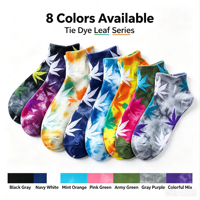 Chaussettes courtes personnalisées tie-dye motif feuille pour hommes et femmes, chaussettes de cheville tricotées décontractées tendance, fournisseur en gros