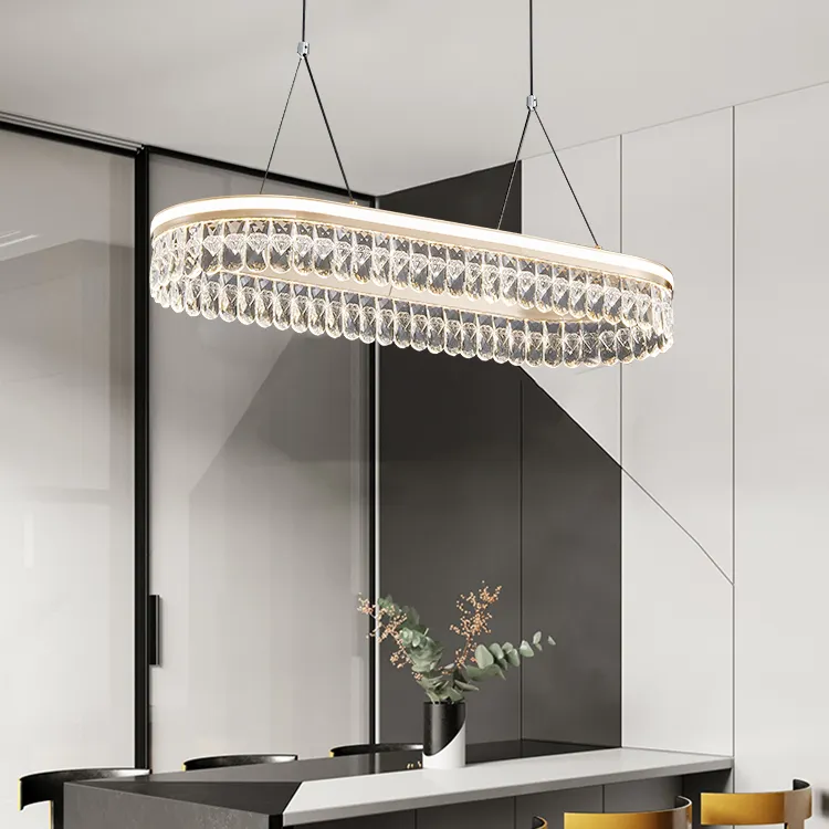 New Design Modern Style Dining Room Dimming Round Aluminum Luxury Led Crystal Chandelier Pendant Light