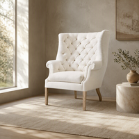 Fauteuil d'appoint moderne de luxe capitonné à dossier haut avec pieds en bois massif, chaise de salle à manger individuelle pour la maison et l'hôtellerie
