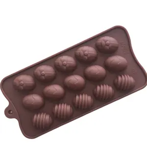 用于烘烤果冻肥皂的彩蛋硅胶巧克力模具，复活节圣诞节用15腔蛋形冰块模具