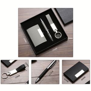 Customized logo Leather PU Business Card Holder Keychain Metal Pen Custom Printing Festival Business Office Promotional <b>Gift</b> <b>Set</b> - Product Image 2