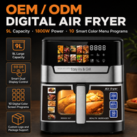 Friteuse à air numérique 9L 1800W avec fenêtre visible, 10 préréglages, appareil de cuisine électrique en stock, livraison rapide