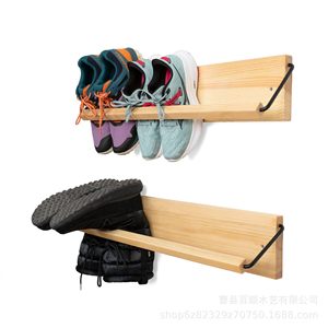 Wooden <b>Wall</b> Mounted <b>Shoe</b> <b>Rack</b> Natural Color Rectangular Entryway Storage For <b>Shoes</b> And Boots - Product Image 1