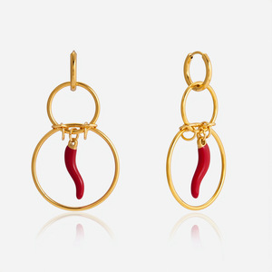 Chili Drop <b>Earrings</b> Gold <b>Red</b> Stainless Steel Fashion Dangle Party Jewelry - Product Image 1