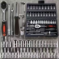 Jeu de 46 outils combinés en acier au chrome-vanadium pour réparation automobile et entretien, comprenant clés à douille, cliquet, tournevis et douilles rigides