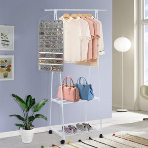 ที่เก็บเครื่องประดับแบบแขวน 56 ช่อง สีเทา พร้อมช่องซิปสำหรับแหวน ต่างหู สร้อยคอ กำไลข้อมือ - Product Image 4