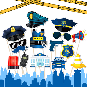 PZ334 Kit d'accessoires photo sur le thème de la fête de la <span class=keywords><strong>Police</strong></span> Chapeau de <span class=keywords><strong>police</strong></span> en papier Lunettes Bâton photo Accessoires pour garçons Fête d'anniversaire Fournitures de jeu - Product Image 1