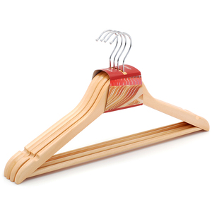 Lot de 4 cintres en bois naturel de haute qualité avec barre pour pantalons - Product Image 1