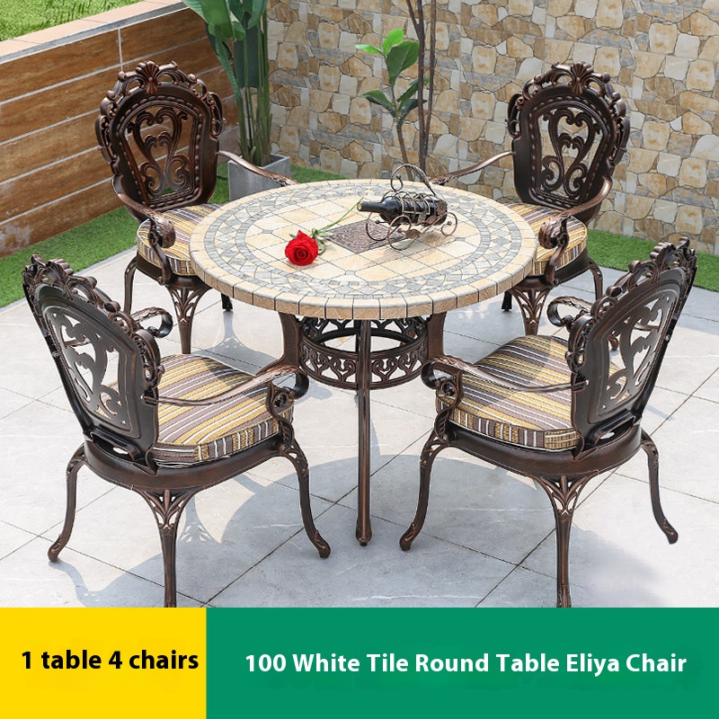 4 chaises eliya 1 table ronde carrelage blanc 100cm