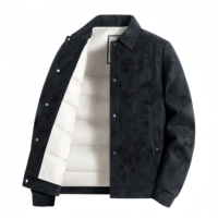 Veste en Coton Matelassée en Similicuir pour Homme avec Col et Boutons Pression, Manteau Casual Chaud d'Hiver, Veste Légère