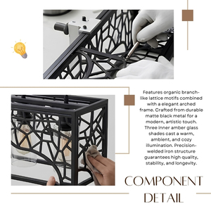 Lámpara Colgante Lineal de 3 Luces con Rejilla Metálica en Forma de Ramas Orgánicas, Color Negro Mate, para Isla de Cocina - Product Image 6