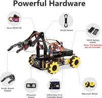Kit de Coche Robótico Inteligente con Brazo Robótico, 4WD, Control Remoto, Seguimiento de Líneas, Control por IR/Aplicación Web, Material de Felpa, Programación STEM para Mayores de 14 Años