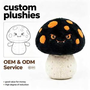 Peluche personalizzato di fungo maculato di Halloween, OEM, fungo nero e arancione a pois, morbido, imbottito, decorazione horror, mascotte, CE CPC - Product Image 1