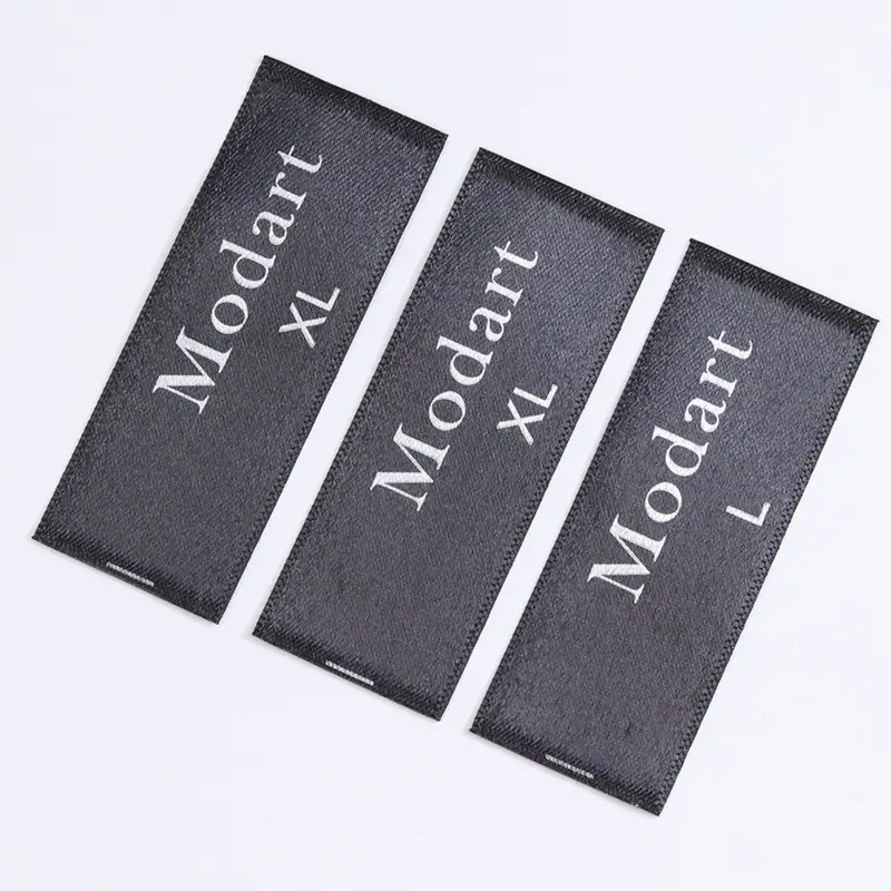 Black And White Printing Washing Label Custom Logo Fabric Cotton Damask Clothing Tag Polyester Fdy And Dty For Woven Labels