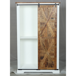 Armario Muro con Puertas Corredizas de Madera Natural y Blanca, con Estantes y Cajones de Almacenamiento - Product Image 1