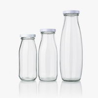 Vente en gros de bouteilles de lait en verre rondes de 200 ml, 250 ml, 300 ml, 500 ml, bouteilles de jus vides pour boissons, café, avec couvercle en métal