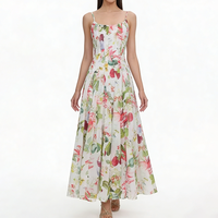 Robe longue élégante sur mesure pour femme, coupe ajustée, taille empire, imprimé floral, style bohème, pour la plage ou les vacances d'été