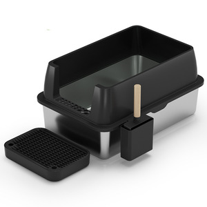 Stainless Steel <b>Cat</b> Litter <b>Box</b> Rectangle Large Space Semi Enclosed Durable High Sided With Scoop Storage For <b>Cats</b> - Product Image 1