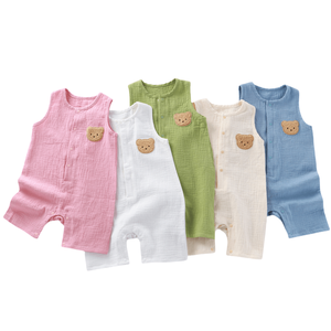 Onesie modèles d'été respirant absorbant la sueur <span class=keywords><strong>gilet</strong></span> barboteuse nouveau-né bébé Double gaze boutons dissimulés vêtements de maison - Product Image 2