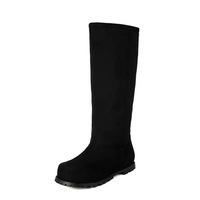 Bottes longues plates unisexes personnalisées par le fabricant, bout rond, couleur rose, daim, fourrure, grande taille 48, bottes d'hiver pour femmes, bottes hautes jusqu'au genou