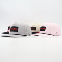 Gorra Snapback Personalizada Ligera de 5 Paneles con Diseño Floral Tropical, de Forro Polar, para Exteriores, con Cierre a Presión, Negra, Sin Estructura, de PVC