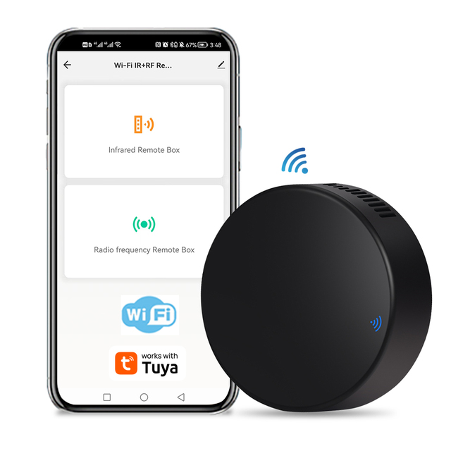 WALE Tuya APP Control CE Approval IR+RF Controller Round Smart WIFI Universal Remote Control for AC TV FAN