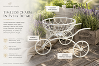 Support de Jardinière Extérieur Écologique et Durable en Fer, Style Chariot, avec Roues, Panier et Cadre Courbé – Décoration de Jardin