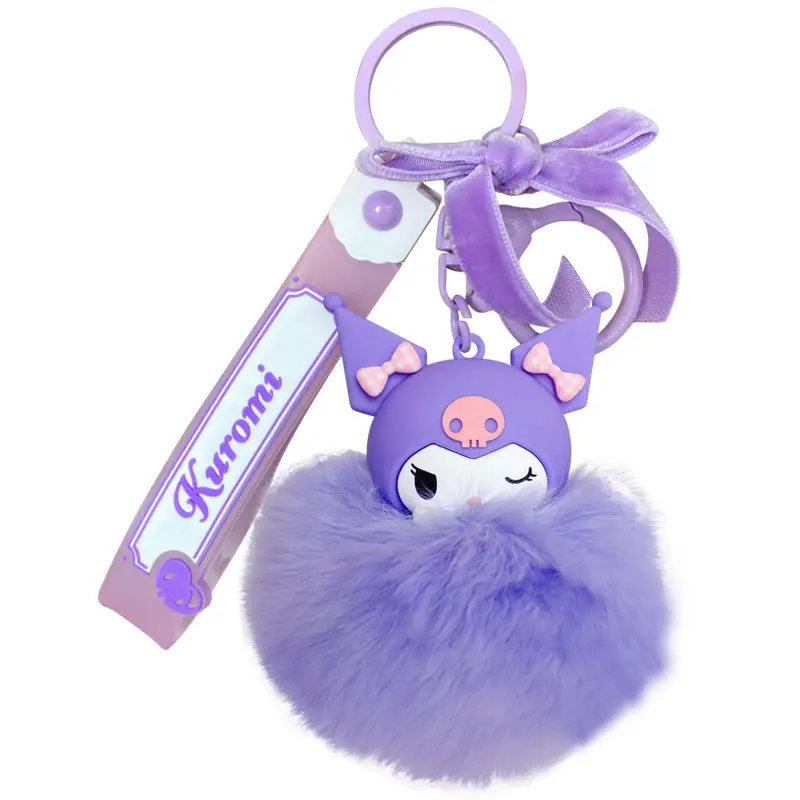BoTu KT chat Kuromi kuromi ma mélodie mignon porte-clés avec boule de fourrure moelleuse femmes fille sac pendentif porte-clés cadeaux en gros